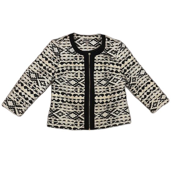 Roz & Ali Small Tribal Blazer Jacket - Black Gold White with Zip Detail - Picture 2 of 6